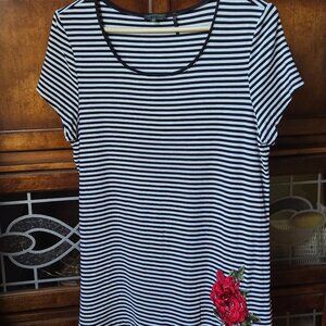 Beautiful Tricotto Striped Tunic with Floral Embellishment